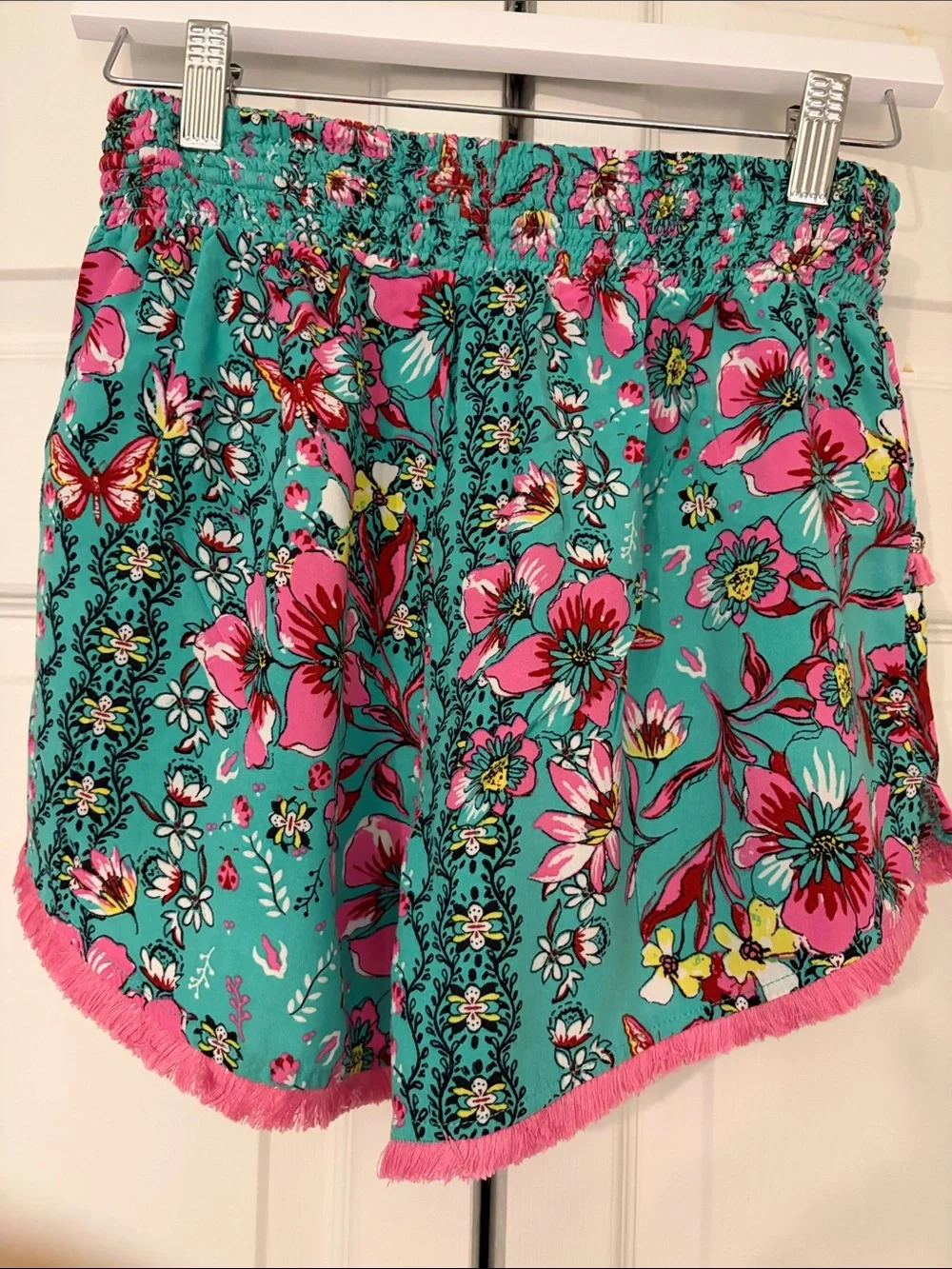 Lounge Shorts Turquoise with Pink Fringe Boho Japna Size Medium EUC